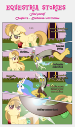 Size: 1919x3245 | Tagged: safe, artist:estories, discord, princess celestia, oc, oc:alice goldenfeather, alicorn, pony, comic:find yourself, comic