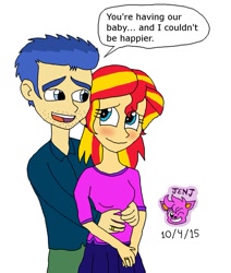 Size: 823x971 | Tagged: safe, artist:resotii, flash sentry, sunset shimmer, equestria girls, female, flashimmer, male, pregnant, shipping, straight