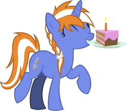 Size: 3323x2924 | Tagged: safe, artist:outlawedtofu, oc, oc only, oc:alloy shaper, fallout equestria, fallout equestria: wasteland economics, birthday cake, cake, mouth hold, simple background, solo, transparent background, vector