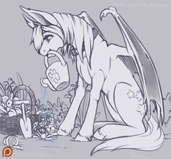 Size: 2000x1864 | Tagged: safe, artist:phathusa, edit, oc, oc only, oc:wallflower, bat pony, pony, basket, collar, flower, patreon, sfw edit, solo, unshorn fetlocks, watering, watering can