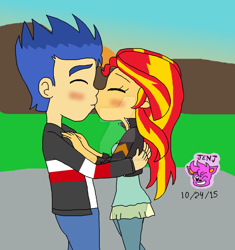 Size: 1024x1090 | Tagged: safe, artist:resotii, flash sentry, sunset shimmer, equestria girls, female, flashimmer, male, shipping, straight