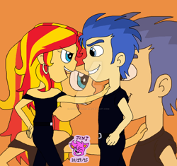 Size: 1024x961 | Tagged: safe, artist:resotii, flash sentry, sunset shimmer, equestria girls, crossover, deviantart watermark, female, flashimmer, grease (musical), male, obtrusive watermark, shipping, straight, watermark, zoom layer