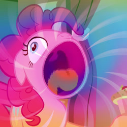 Size: 560x560 | Tagged: safe, edit, screencap, pinkie pie, pony, canterlot boutique, hoopla pie, hypernova, imminent vore, kirby, kirby (character), kirby triple deluxe, wat