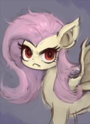 Size: 460x633 | Tagged: safe, artist:kei05, fluttershy, bat pony, pegasus, pony, female, flutterbat, looking at you, mare, race swap, scowl, simple background, solo, species swap