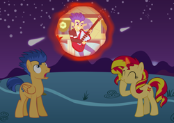 Size: 4961x3508 | Tagged: safe, artist:maretrick, flash sentry, sunset shimmer, equestria girls, female, flashimmer, male, shipping, straight