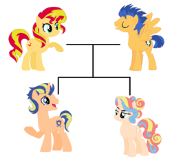 Size: 1124x1072 | Tagged: safe, artist:themexicanpunisher, flash sentry, sunset shimmer, oc, pony, family, family tree, female, flashimmer, male, offspring, parent:flash sentry, parent:sunset shimmer, parents:flashimmer, shipping, straight