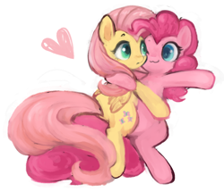 Size: 690x593 | Tagged: safe, artist:kei05, fluttershy, pinkie pie, earth pony, pegasus, pony, bipedal, cute, female, flutterpie, heart, hug, lesbian, mare, shipping, simple background, white background