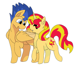 Size: 800x693 | Tagged: safe, artist:flamirasplitz, flash sentry, sunset shimmer, pegasus, pony, unicorn, cute, diasentres, eyes closed, female, flashimmer, male, mare, open mouth, profile, shimmerbetes, shipping, simple background, stallion, straight, transparent background, two toned wings, wings