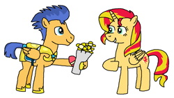 Size: 1244x708 | Tagged: safe, artist:mighty355, flash sentry, sunset shimmer, pony, female, flashimmer, male, shipping, straight