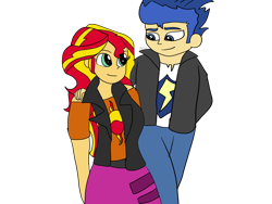 Size: 1600x1200 | Tagged: safe, artist:fireboltpug, flash sentry, sunset shimmer, better together, equestria girls, female, flashimmer, male, shipping, straight