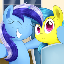 Size: 1280x1280 | Tagged: safe, artist:acersiii, lemon hearts, minuette, pony, unicorn, best friends, selfie