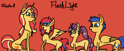 Size: 1280x527 | Tagged: safe, artist:nicoalabear2007, flash sentry, sunset shimmer, pony, family, female, flashimmer, male, offspring, parent:flash sentry, parent:sunset shimmer, parents:flashimmer, shipping, straight