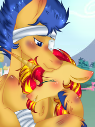 Size: 768x1024 | Tagged: safe, artist:purelightsparkle, flash sentry, sunset shimmer, pony, female, flashimmer, male, shipping, straight