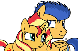 Size: 600x399 | Tagged: safe, artist:tobizgirl, flash sentry, sunset shimmer, pony, female, flashimmer, male, shipping, straight