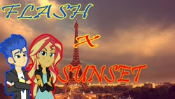 Size: 1280x720 | Tagged: artist needed, safe, flash sentry, sunset shimmer, equestria girls, eiffel tower, female, flashimmer, france, male, paris, shipping, straight