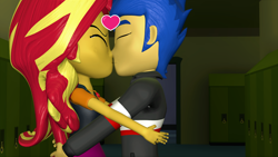 Size: 1920x1080 | Tagged: safe, artist:class37boy, flash sentry, sunset shimmer, better together, equestria girls, 3d, female, flashimmer, kissing, male, shipping, straight