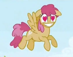 Size: 512x404 | Tagged: safe, screencap, dizzy twister, orange swirl, pegasus, pony, lesson zero, background pony, faic, flying, grin, heart eyes, wingding eyes