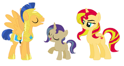 Size: 944x506 | Tagged: safe, artist:srbarker, flash sentry, sunset shimmer, oc, oc:moonlight midnight, pony, female, flashimmer, male, offspring, parent:flash sentry, parent:sunset shimmer, parents:flashimmer, shipping, straight