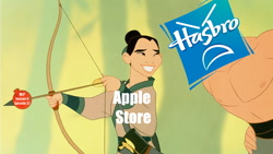 Size: 998x563 | Tagged: safe, scare master, angry, apple (company), arrow, bow (weapon), bow and arrow, fire, hasbro, i'll make a man out of you, itunes, meme, metaphor, mulan