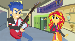 Size: 1207x661 | Tagged: safe, artist:darthwill3, flash sentry, sunset shimmer, equestria girls, female, flashimmer, male, shipping, straight