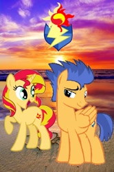 Size: 636x960 | Tagged: safe, artist:jackjack71, flash sentry, sunset shimmer, pegasus, pony, unicorn, collage, female, flashimmer, male, shipping, straight