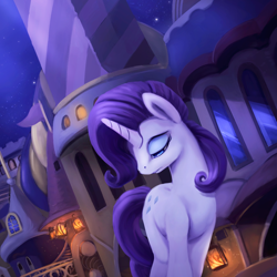 Size: 1000x1000 | Tagged: safe, artist:rodrigues404, rarity, pony, unicorn, canterlot, lantern, sad, solo, stars