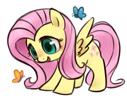 Size: 570x462 | Tagged: safe, artist:kei05, fluttershy, butterfly, pegasus, pony, cute, female, mare, shyabetes, solo