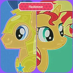 Size: 724x724 | Tagged: artist needed, safe, flash sentry, sunset shimmer, pony, female, flashimmer, male, shipping, straight