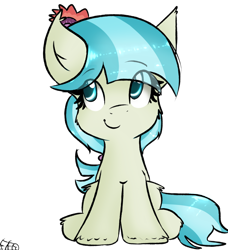 Size: 1280x1404 | Tagged: safe, artist:freefraq, coco pommel, earth pony, pony, cute, female, fluffy, looking up, mare, signature, simple background, sitting, smiling, solo, transparent background