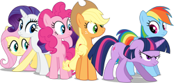 Size: 5025x2412 | Tagged: safe, artist:starnight5, applejack, fluttershy, pinkie pie, rainbow dash, rarity, twilight sparkle, earth pony, pegasus, pony, unicorn, .svg available, mane six, simple background, svg, transparent background, vector