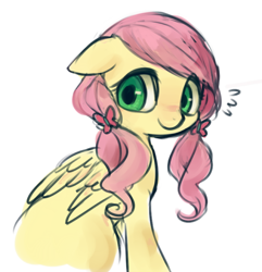 Size: 568x590 | Tagged: safe, artist:kei05, fluttershy, pegasus, pony, alternate hairstyle, cute, female, mare, shyabetes, simple background, smiling, solo, white background