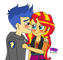 Size: 1024x982 | Tagged: safe, artist:resotii, flash sentry, sunset shimmer, equestria girls, blushing, female, flashimmer, male, shipping, straight