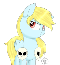 Size: 1280x1371 | Tagged: safe, artist:notenoughapples, oc, oc only, oc:downburst, pegasus, pony, glare, looking at you, skull, solo