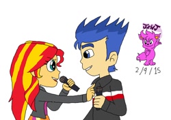 Size: 1024x722 | Tagged: safe, artist:resotii, flash sentry, sunset shimmer, equestria girls, female, flashimmer, male, microphone, shipping, straight