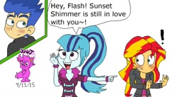 Size: 1024x563 | Tagged: safe, artist:resotii, flash sentry, sonata dusk, sunset shimmer, equestria girls, female, flashimmer, male, shipping, straight