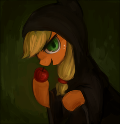 Size: 550x568 | Tagged: safe, artist:kei05, applejack, earth pony, pony, apple, cloak, clothes, female, mare, solo