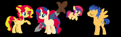 Size: 1745x529 | Tagged: safe, artist:blueberrymuffin02, flash sentry, sunset shimmer, oc, family, female, flashimmer, male, offspring, parent:flash sentry, parent:sunset shimmer, parents:flashimmer, shipping, straight