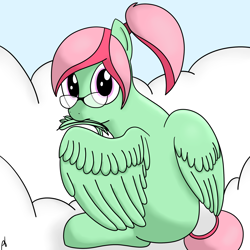 Size: 2000x2000 | Tagged: safe, artist:pbhorse, oc, oc only, oc:melon shine, behaving like a bird, glasses, looking back, preening, sitting, solo