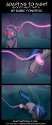 Size: 850x2020 | Tagged: safe, artist:terminuslucis, dj pon-3, vinyl scratch, oc, oc:seeker, pony, undead, unicorn, vampire, vampony, comic:adapting to night, comic:adapting to night: bloody night, comic, magic