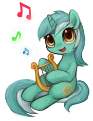 Size: 436x570 | Tagged: safe, artist:kei05, lyra heartstrings, pony, unicorn, cute, female, lyrabetes, lyre, mare, music notes, smiling, solo