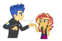 Size: 1800x1200 | Tagged: safe, artist:flashimmer, flash sentry, sunset shimmer, equestria girls, alternate hairstyle, female, flashimmer, male, shipping, simple background, straight, transparent background, vector