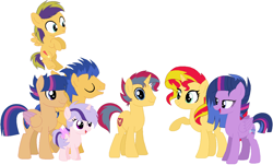 Size: 1251x756 | Tagged: safe, artist:emabases, flash sentry, sunset shimmer, twilight sparkle, bisexual, family, female, flashimmer, flashlightshimmer, lesbian, male, offspring, parent:flash sentry, parent:sunset shimmer, parent:twilight sparkle, parents:flashimmer, parents:flashlight, polyamory, shipping, straight, sunsetsparkle