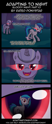 Size: 850x2020 | Tagged: safe, artist:terminuslucis, dj pon-3, vinyl scratch, oc, oc:seeker, pony, undead, unicorn, vampire, vampony, comic:adapting to night, comic:adapting to night: bloody night, comic