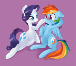 Size: 1000x869 | Tagged: safe, artist:hidden-cat, rainbow dash, rarity, pegasus, pony, unicorn, armpits, backwards cutie mark, bedroom eyes, blushing, boop, cute, dashabetes, female, floppy ears, frown, lesbian, on side, raised hoof, raribetes, raridash, shipping, shy, sitting, weapons-grade cute, wide eyes, wingding eyes