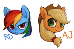 Size: 650x438 | Tagged: safe, artist:kei05, applejack, rainbow dash, earth pony, pegasus, pony, duo, female, mare, pixiv