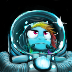 Size: 1000x1000 | Tagged: dead source, safe, artist:gordonfreeguy, rainbow dash, pegasus, pony, astrodash, astronaut, clothes, microphone, smirk, solo, space, spacesuit