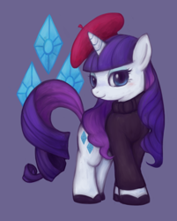 Size: 494x615 | Tagged: safe, artist:kei05, rarity, pony, unicorn, alternate hairstyle, beatnik rarity, beret, clothes, hat, solo, sweater