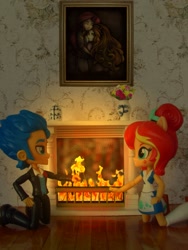 Size: 1050x1400 | Tagged: safe, artist:ponut_joe, artist:whatthehell!?, adagio dazzle, flash sentry, sunset shimmer, equestria girls, chimney, clothes, doll, equestria girls minis, eqventures of the minis, female, fire, fireplace, flashimmer, flower, flower vase, hug, irl, male, paint, photo, picture, room, shipping, skirt, straight, sunset sushi, toy, tuxedo, victorian