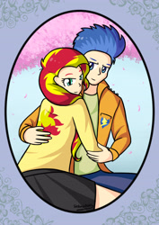 Size: 3643x5159 | Tagged: safe, artist:captainkachiro, flash sentry, sunset shimmer, equestria girls, cuddling, cute, female, flashimmer, male, shipping, straight