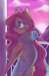 Size: 1700x2600 | Tagged: safe, artist:mrscurlystyles, fluttershy, pegasus, pony, beautiful, clothes, cute, dress, elsa, female, flutterelsa, frozen (movie), let it go, mare, princess, scene interpretation, see-through, shyabetes, solo, tiara